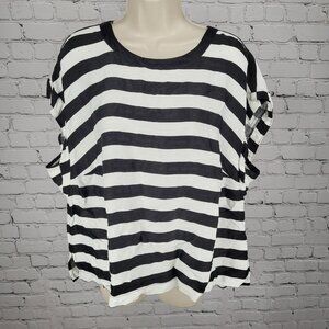Maeve Black & White Striped Short Cap Sleeve Buttoned Back Blouse Top Size 2X